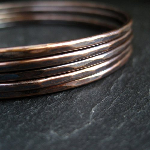 Skinny Bronze Bangles • Set of 5 • Oxidized Finish