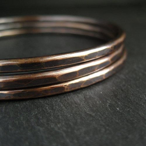Skinny Bronze Bangles • Set of 5 • Oxidized Finish