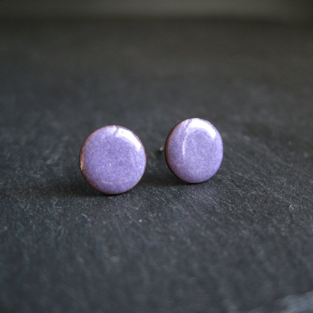 Amethyst Purple Enamel Stud Earrings • Sterling Silver Posts