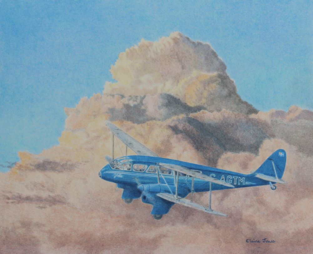 (A115C) de Havilland Dragon Rapide (Coloured pencil painting, unframed)