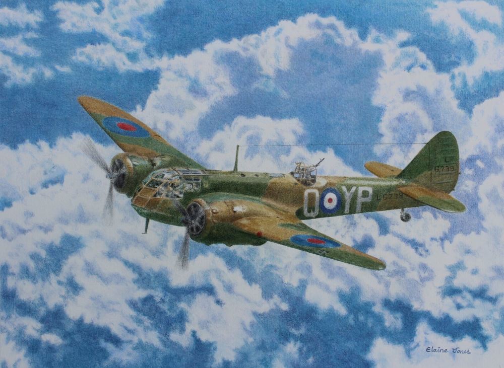 (A116C) Bristol Blenheim (Coloured pencil painting, matted/mounted ready to