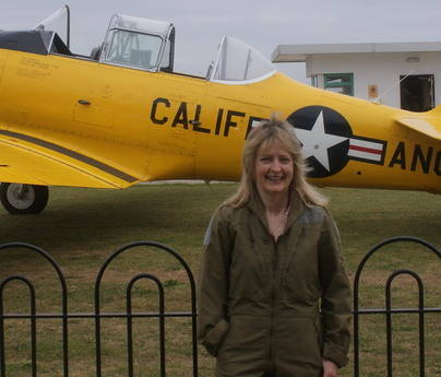 Waiting nervously to be taken up for a taste of aerobatics in the Harvard (T-6 Texan) at Sywell Aerodrome.