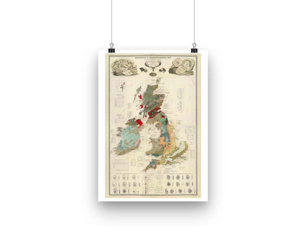 HUGE Palaeontological Map of Britain (1854)