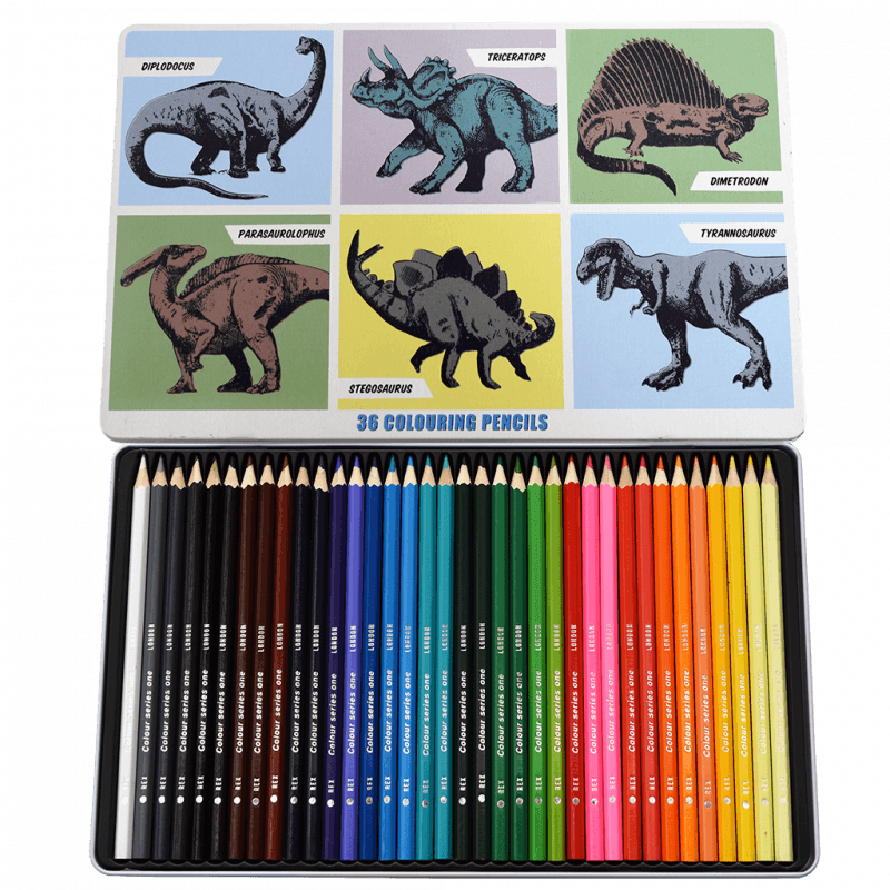 36 colouring pencils in a tin - Dinosaur