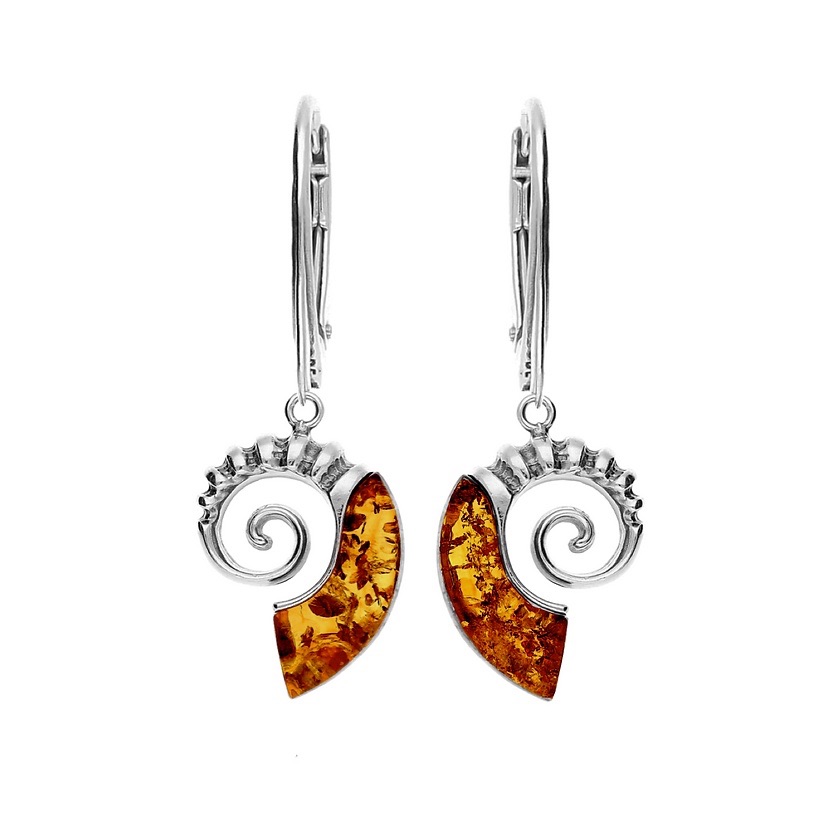 Baltic Amber Ammonite Earrings (Sterling Silver)