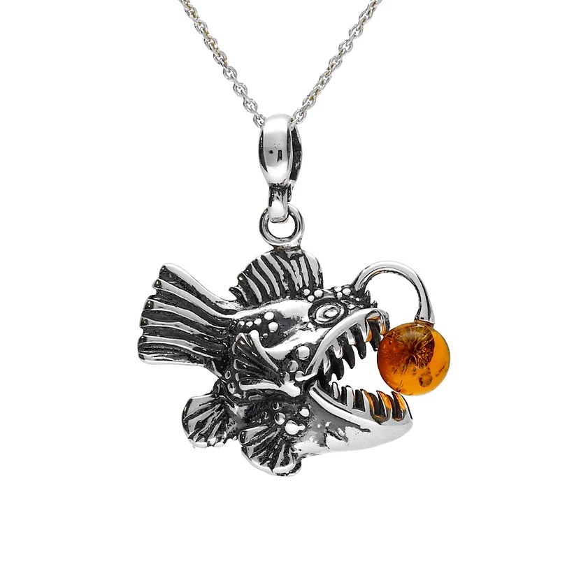 Baltic Amber Angler Fish Pendant (Sterling Silver)