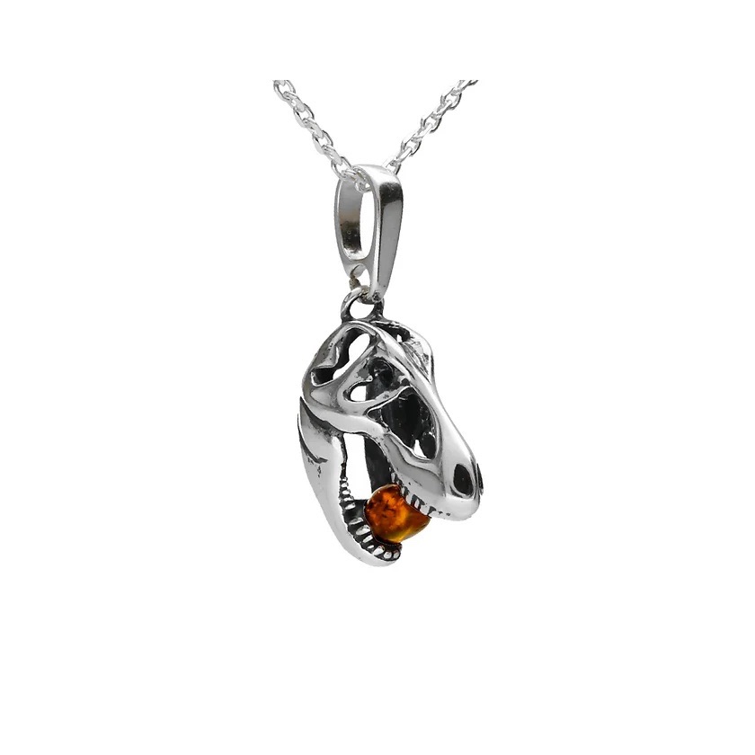 Baltic Amber T. rex Pendant (Sterling Silver)