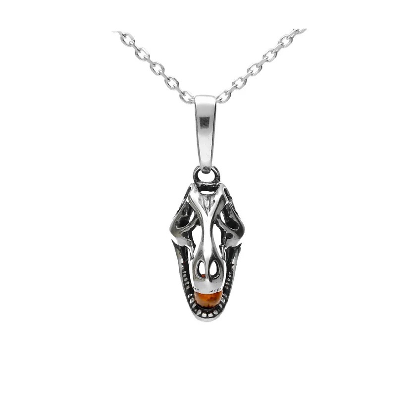 Baltic Amber T. rex Pendant (Sterling Silver)