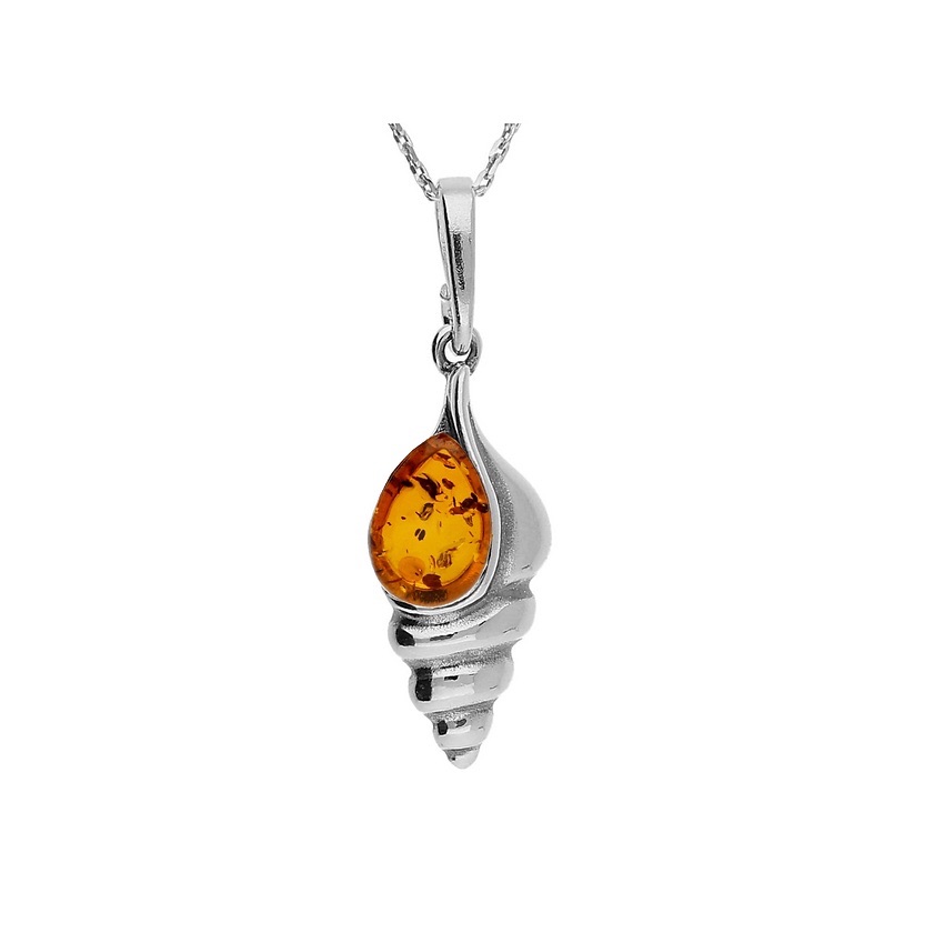 Baltic Amber Shell Pendant (Sterling Silver)