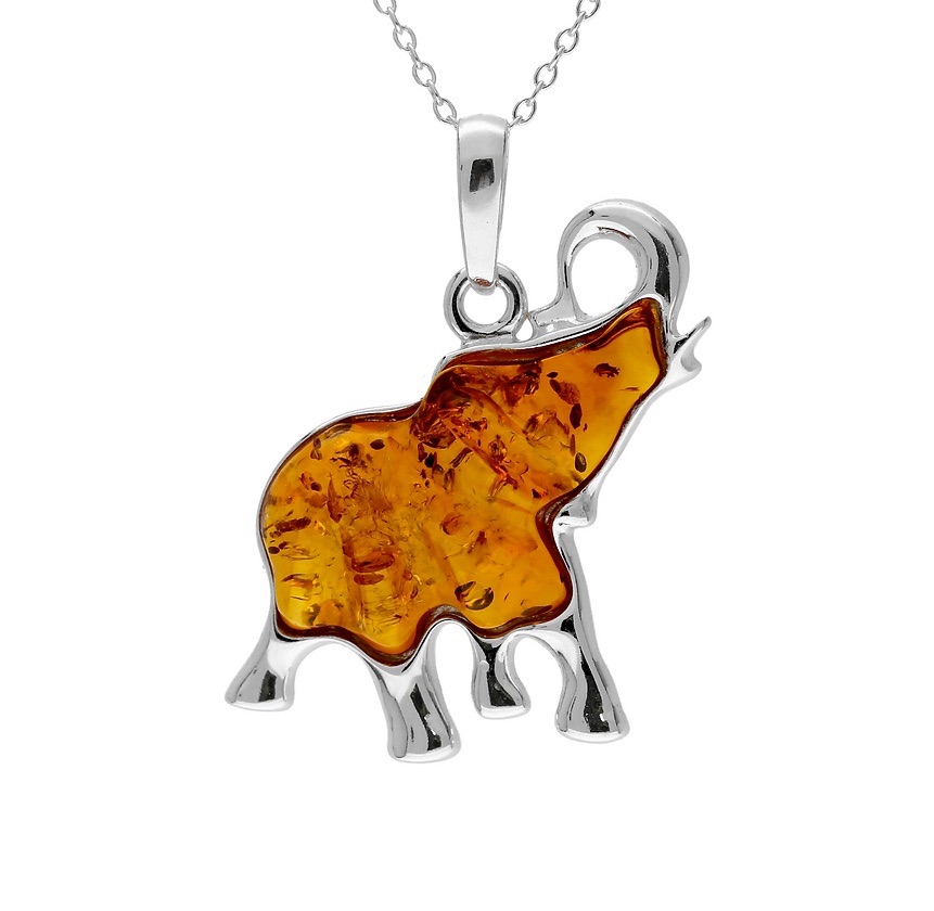 Baltic Amber Mammoth Pendant (Sterling Silver)