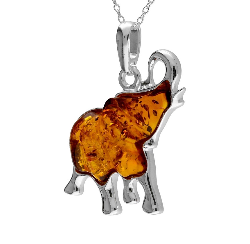 Baltic Amber Mammoth Pendant (Sterling Silver)
