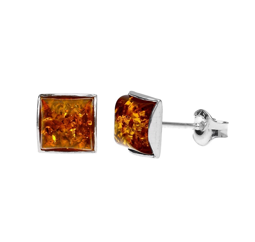 Baltic Amber Stud Earrings (Sterling Silver)