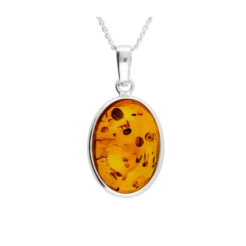 Elegant Baltic Amber Pendant (Sterling Silver)