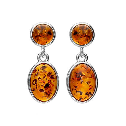 Amber Stud Drop Earrings (Sterling Silver)