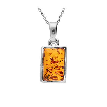 Plain Rectangle Amber Pendant (Sterling Silver)