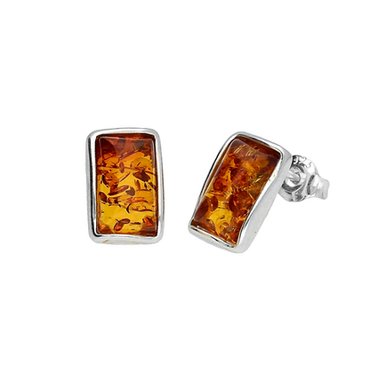 Baltic Amber Rectangle Stud Earrings (Sterling Silver)
