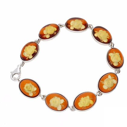 Engraved Amber Handmade Cameo Bracelet (Sterling Silver)