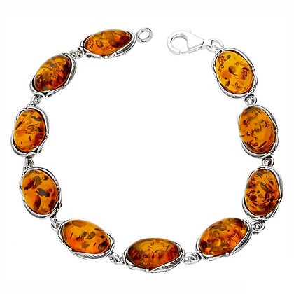 Oval Amber Oxidised Silver Designer Bracelet (Sterling Silver)