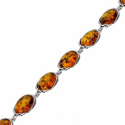 Oval Amber Oxidised Silver Designer Bracelet (Sterling Silver)