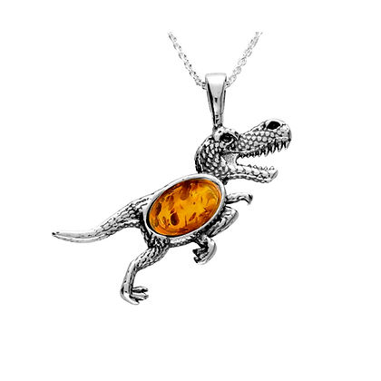 Amber T-REX Dinosaur Silver Pendant (Sterling Silver)
