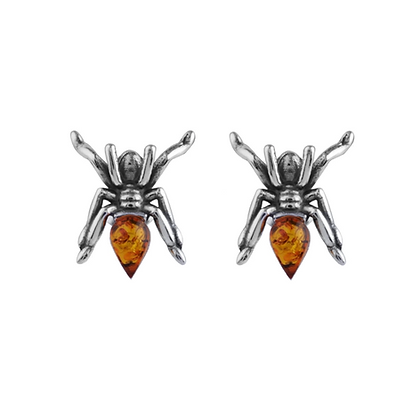 Baltic Amber Spider Stud Earrings (Sterling Silver)