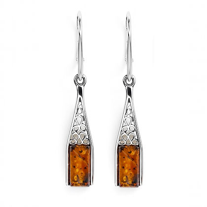 Rectangle Amber Silver Earrings (Sterling Silver)