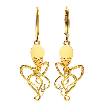 Amber 24ct Gold Plated Silver Octopus Drop Earrings (Sterling Silver)