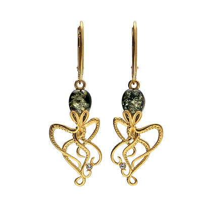 Amber 24ct Gold Plated Silver Octopus Drop Earrings (Sterling Silver)
