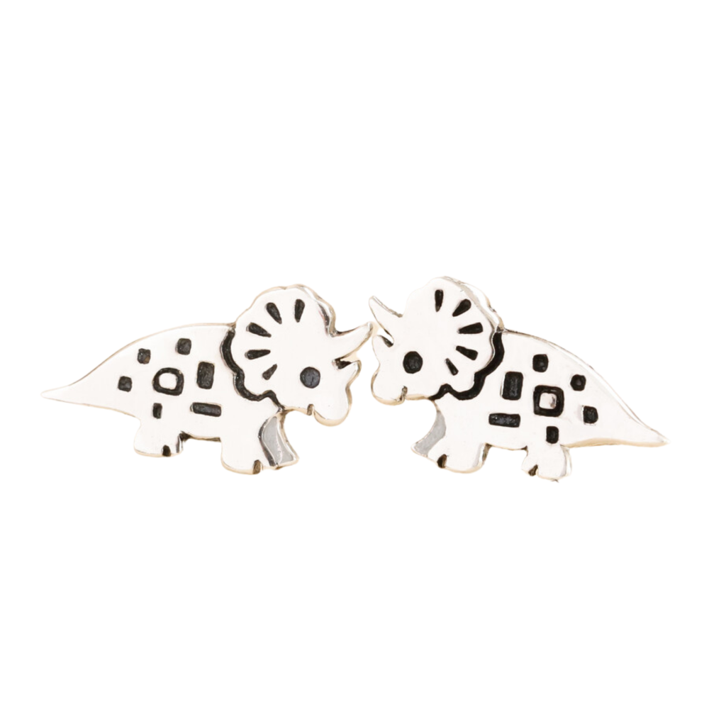 Triceratops dinosaur Stud Earrings (Sterling Silver)