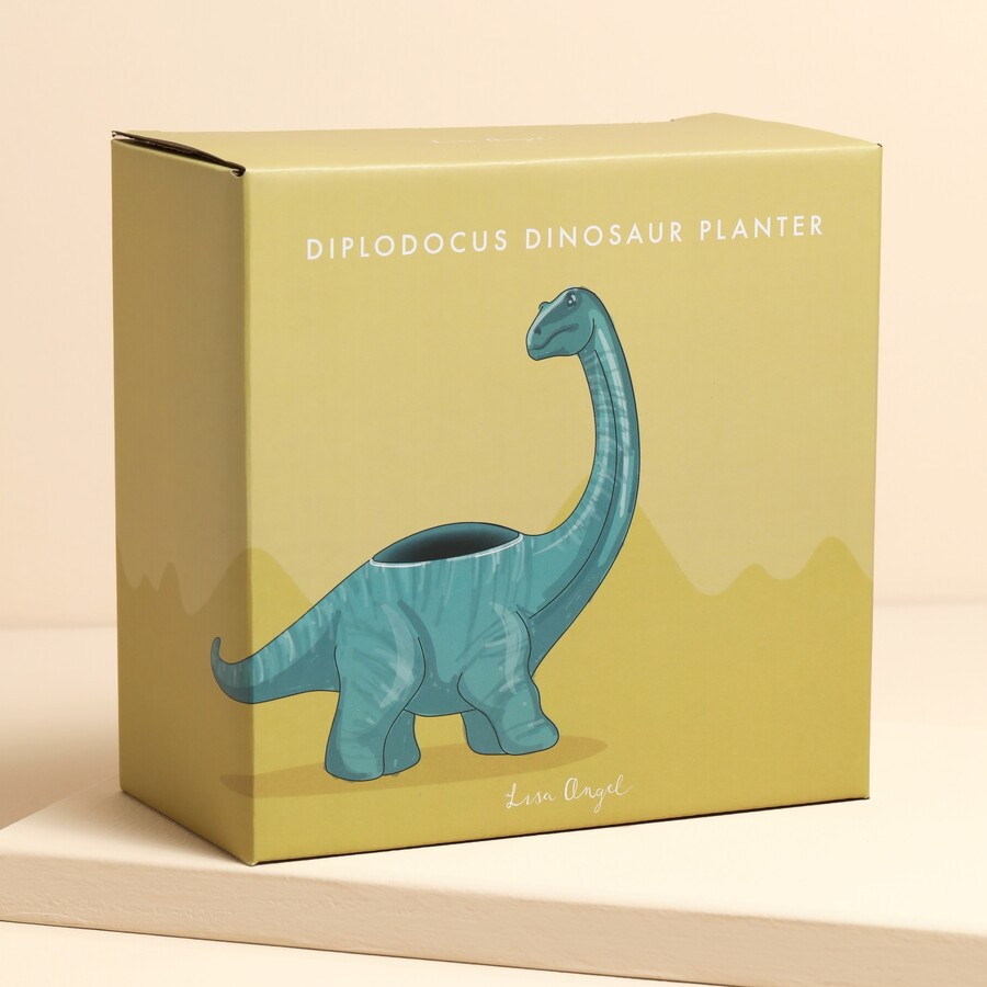 Teal Diplodocus Dinosaur Planter