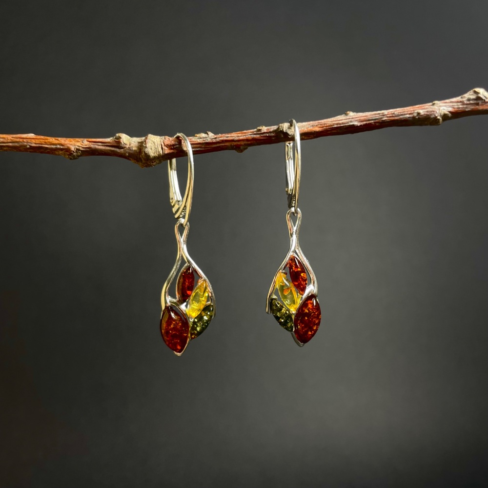 Amber Multi Colour Drop Earrings (Sterling Silver)