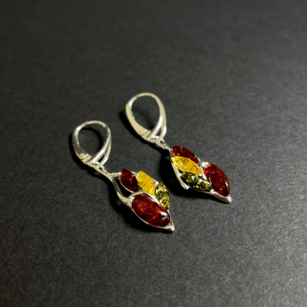 Amber Multi Colour Drop Earrings (Sterling Silver)