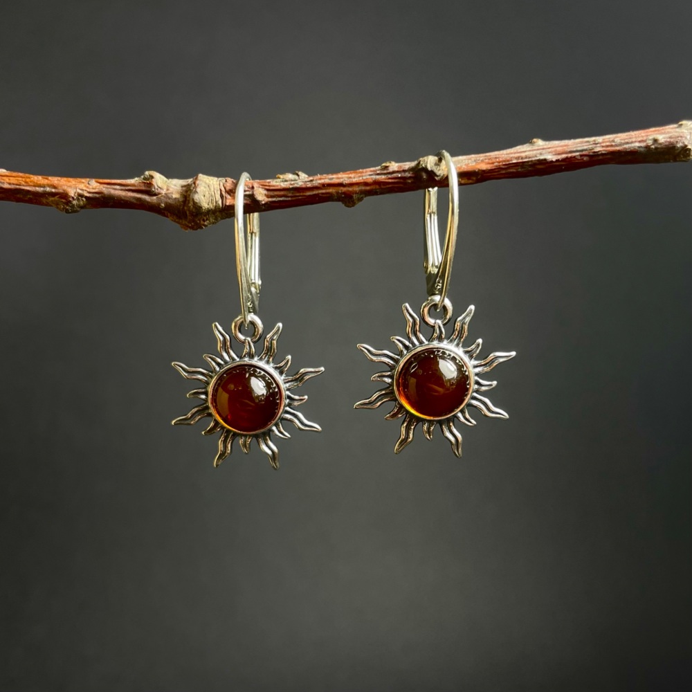 Drop Amber Sun Earrings (Sterling Silver)