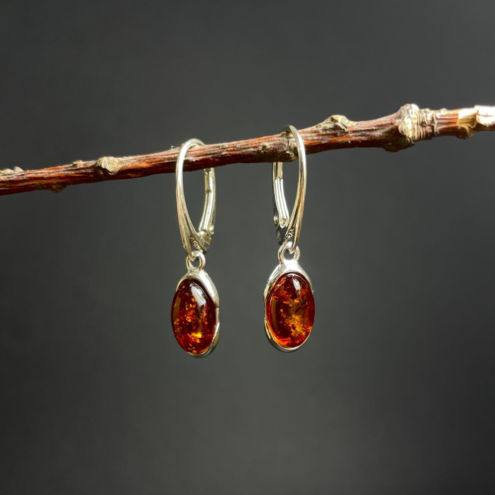 Elegant Amber Drop Earrings (Sterling Silver)