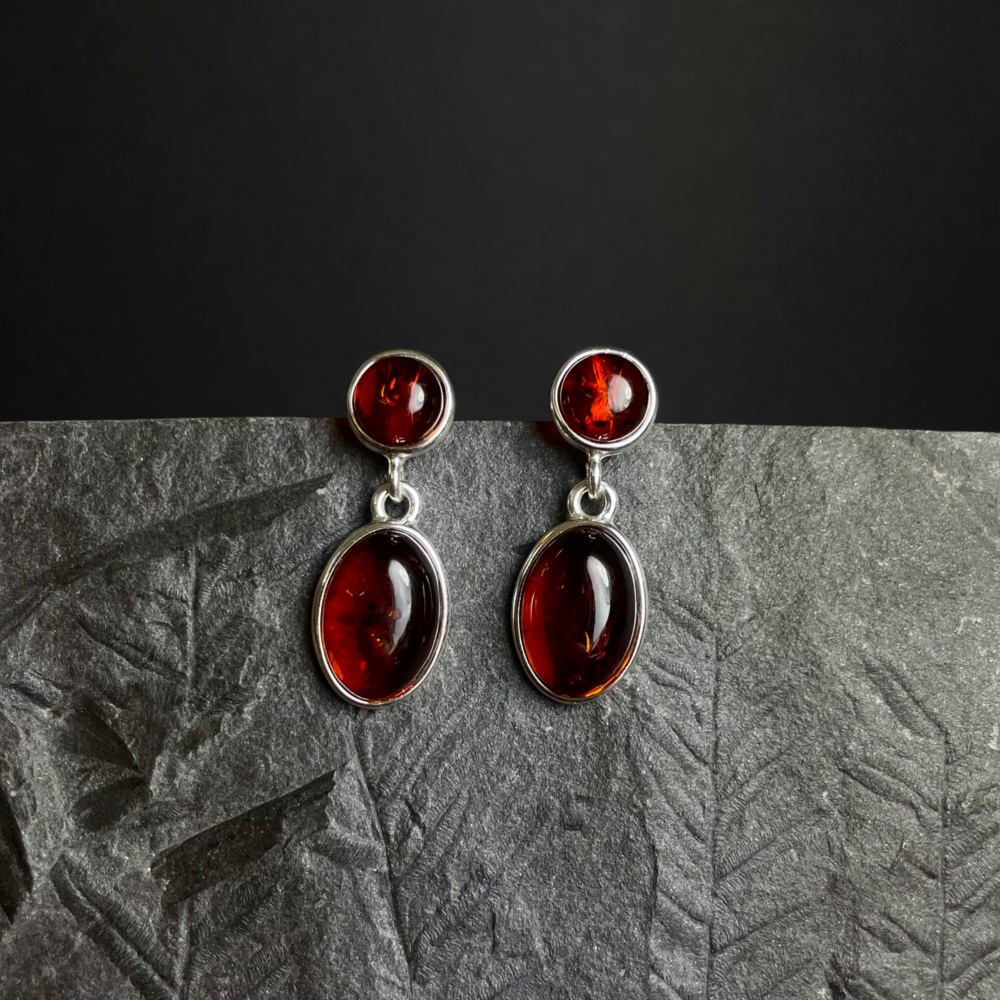 Baltic Amber Stud Drop Earrings (Sterling Silver)