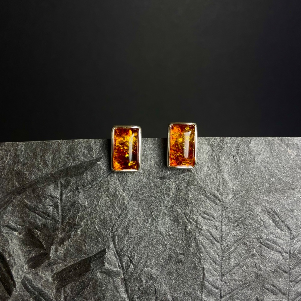 Baltic Amber Rectangle Stud Earrings (Sterling Silver)