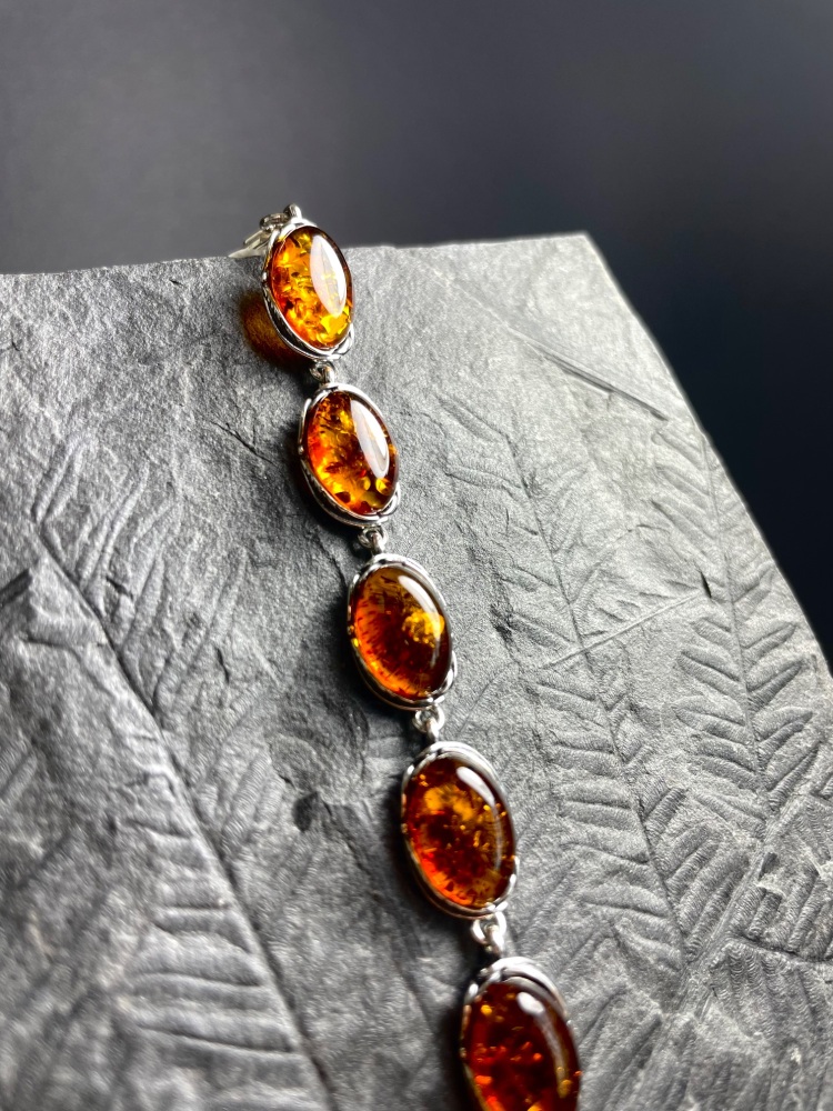 Oval Amber Oxidised Silver Designer Bracelet (Sterling Silver)