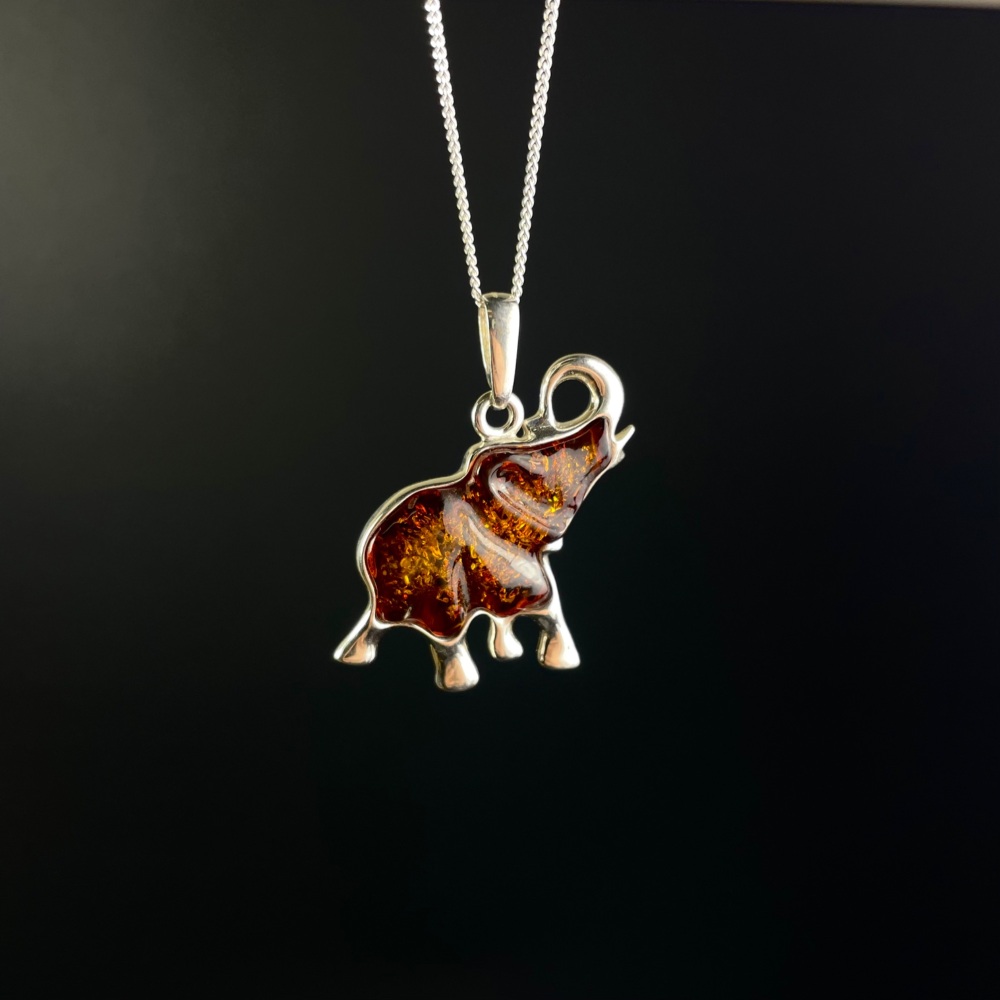 Baltic Amber Mammoth Pendant (Sterling Silver)