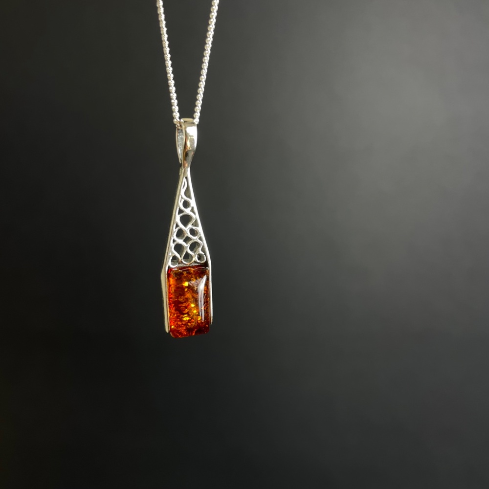 Elegant Baltic Amber Pendant (Sterling Silver)