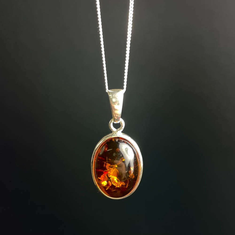 Elegant Baltic Amber Pendant (Sterling Silver)