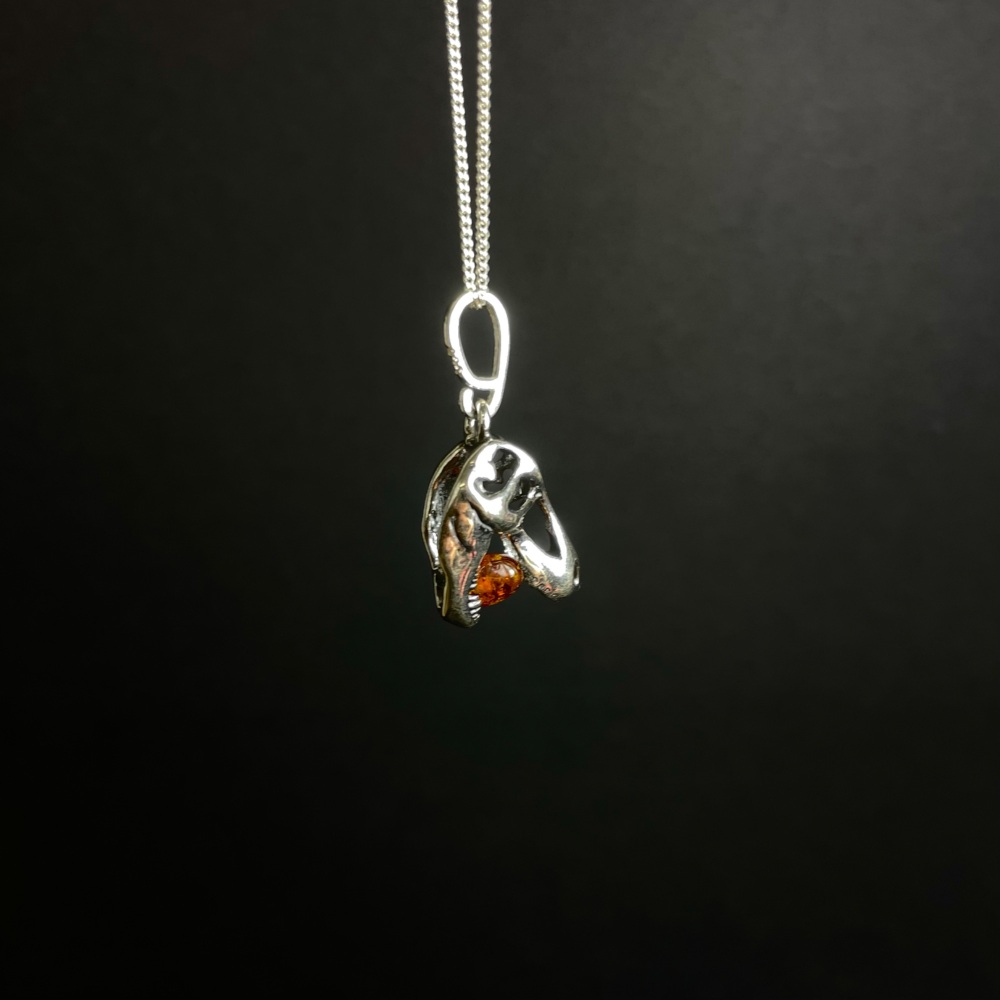 Baltic Amber T. rex Pendant (Sterling Silver)