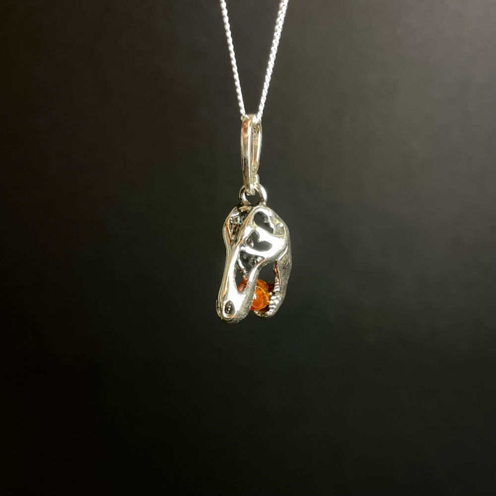 Baltic Amber T. rex Pendant (Sterling Silver)