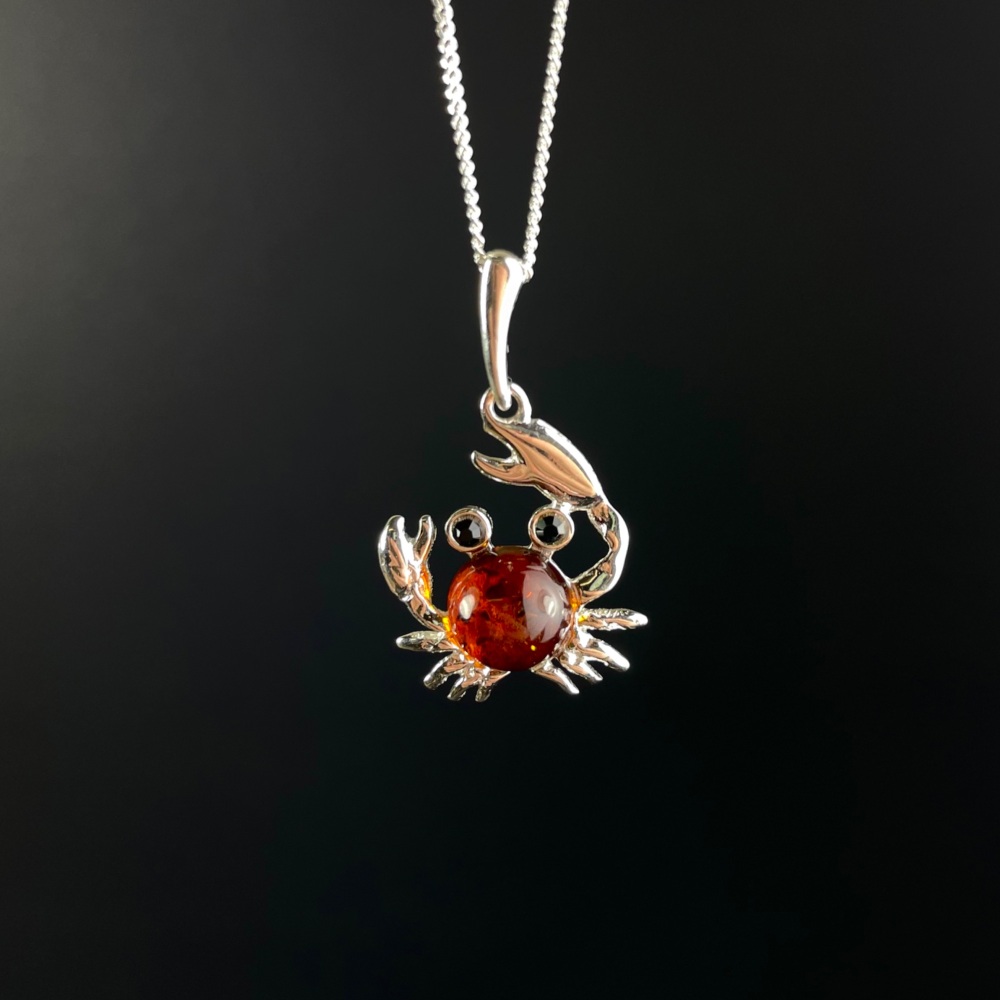 Baltic Amber Crab Pendant (Sterling Silver)