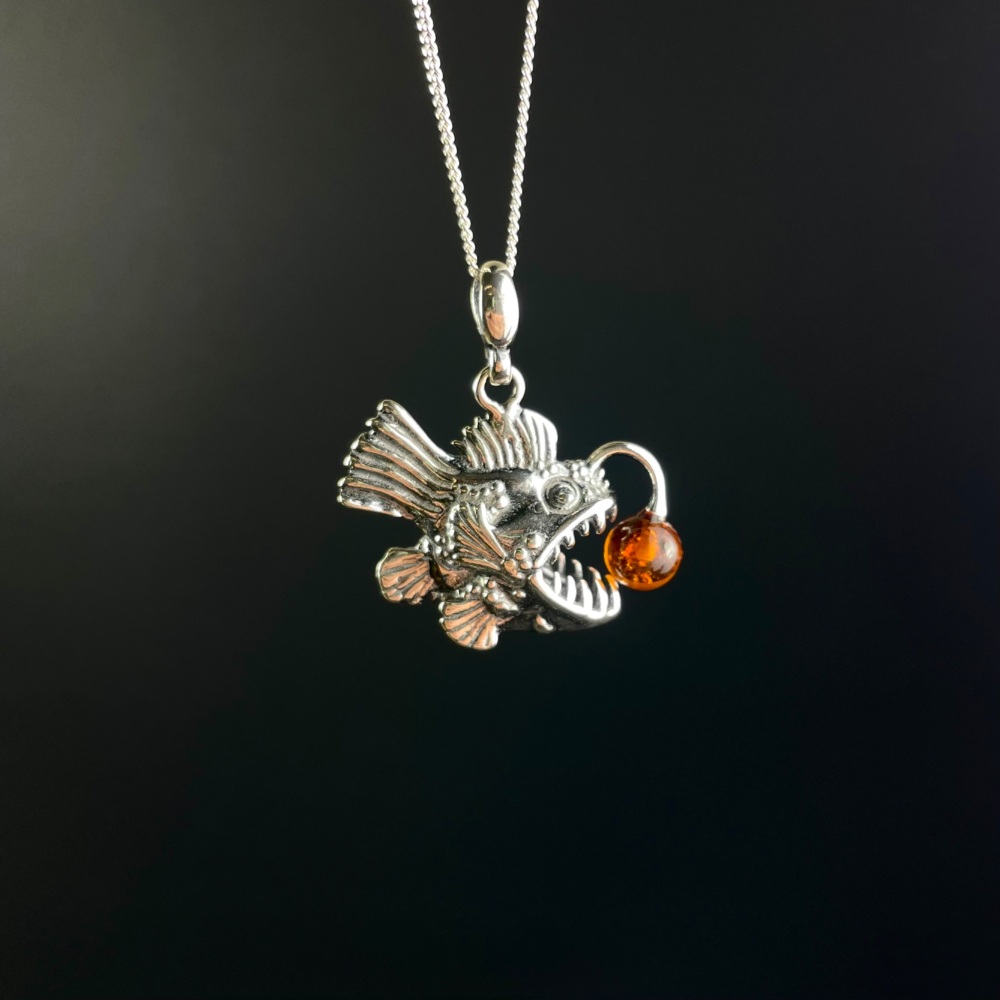 Baltic Amber Angler Fish Pendant (Sterling Silver)