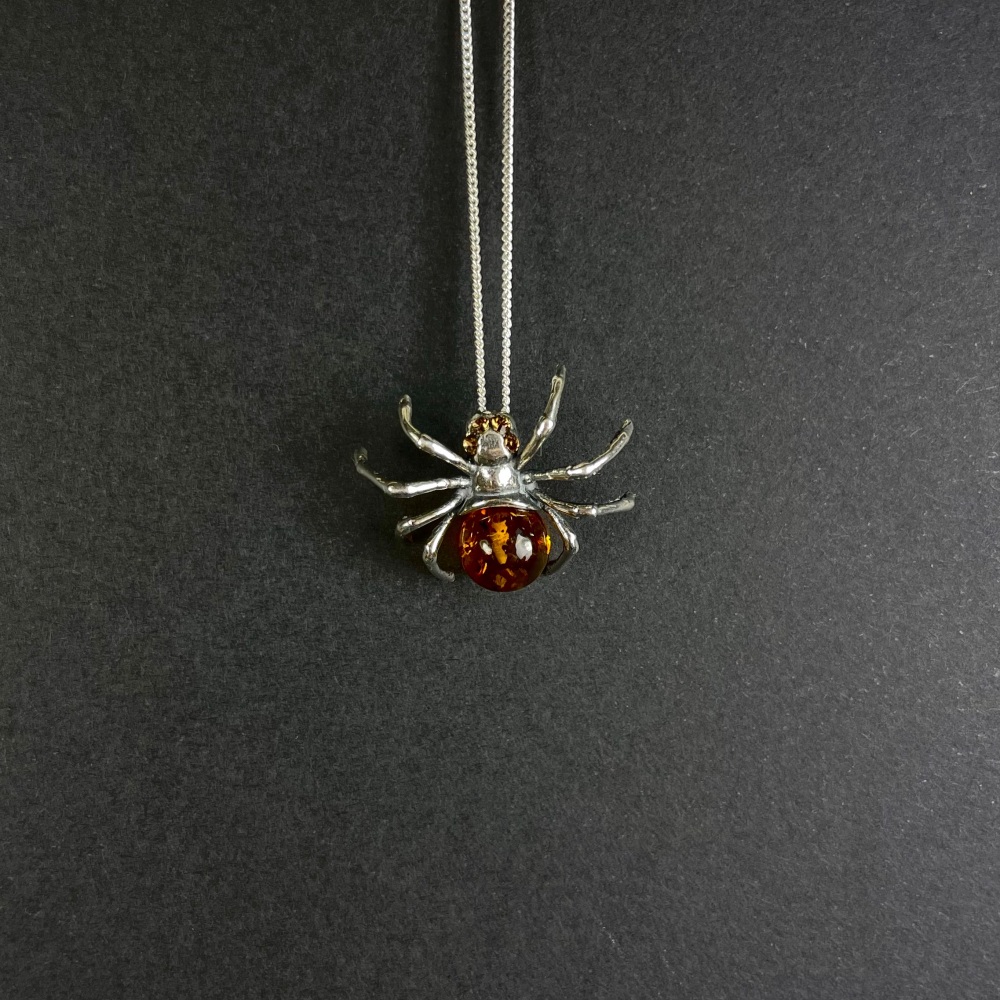 Spider Baltic Amber Pendant (Sterling Silver)