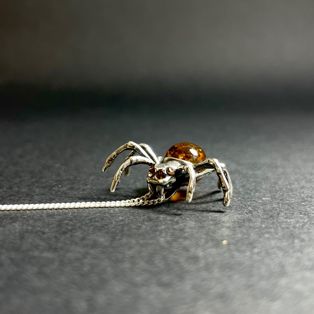 Spider Baltic Amber Pendant (Sterling Silver)