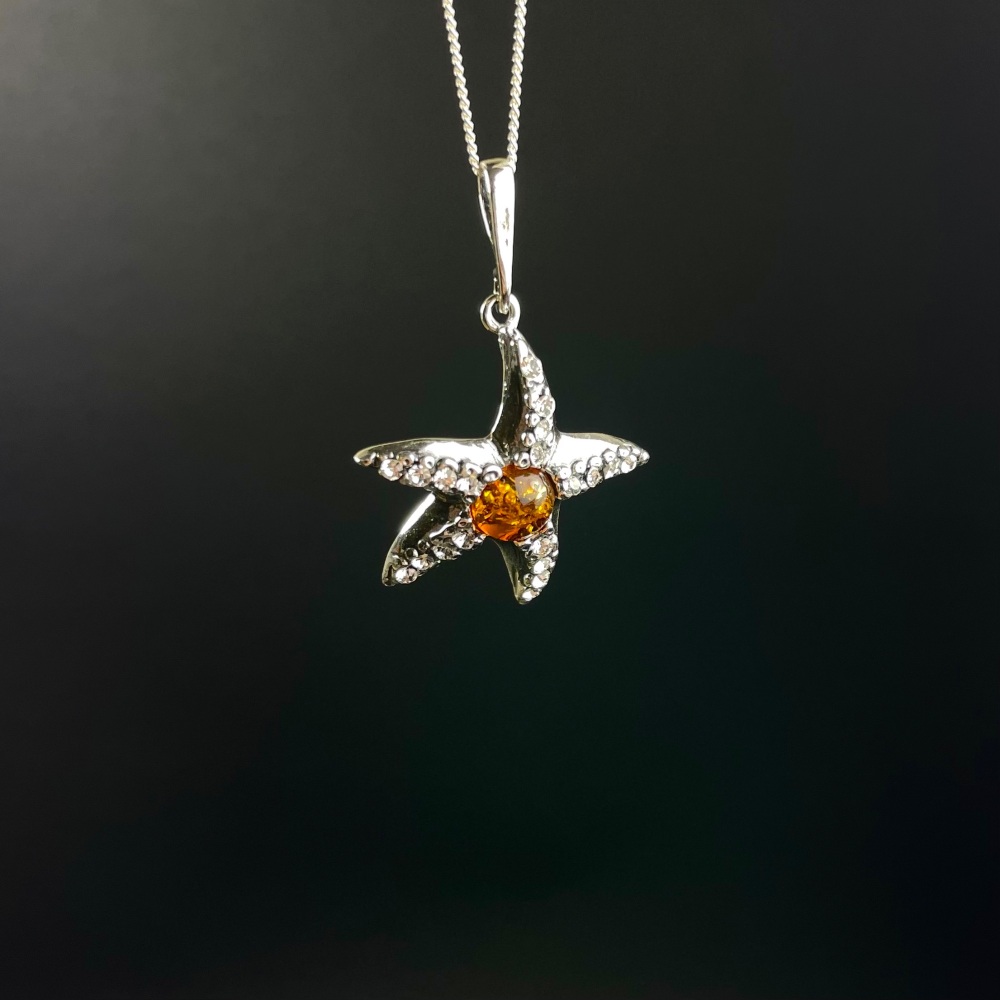 Starfish Baltic Amber Pendant (Sterling Silver)