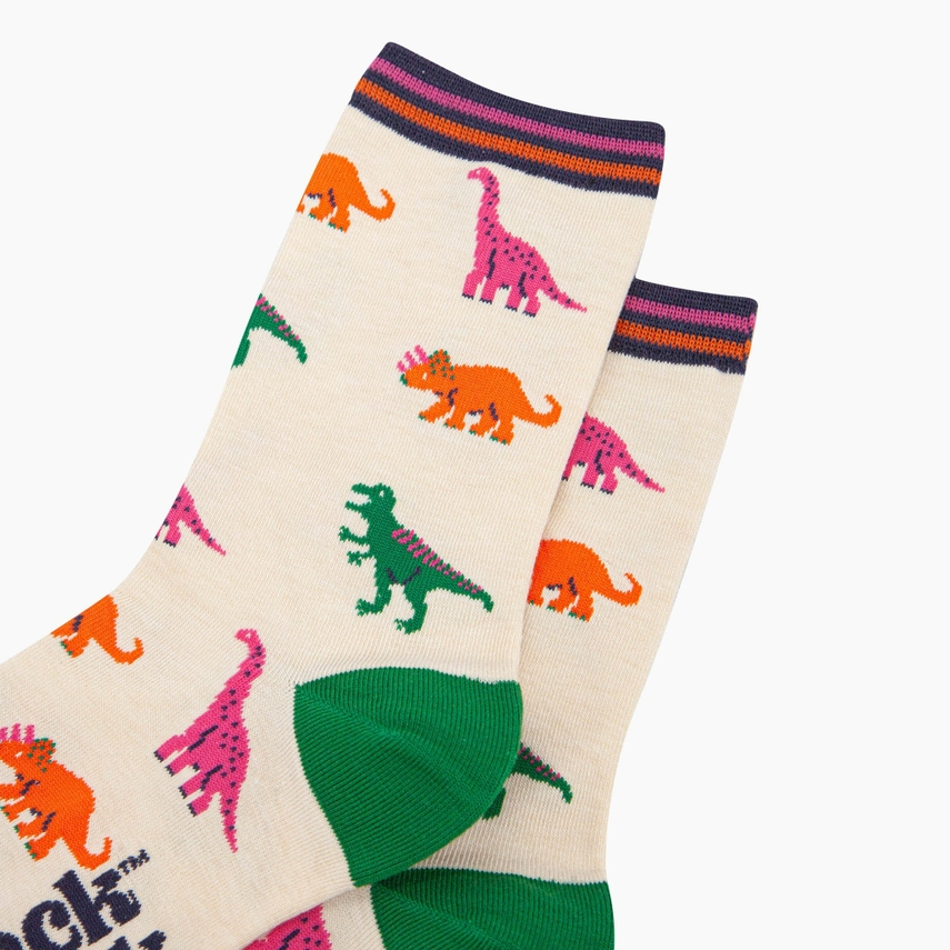 Women's Bamboo Socks - Cream - Dinosaurs | Size UK 3-7