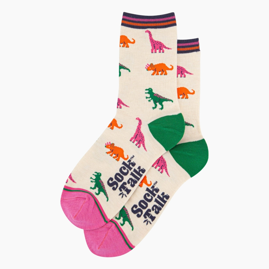 Women's Bamboo Socks - Cream - Dinosaurs | Size UK 3-7