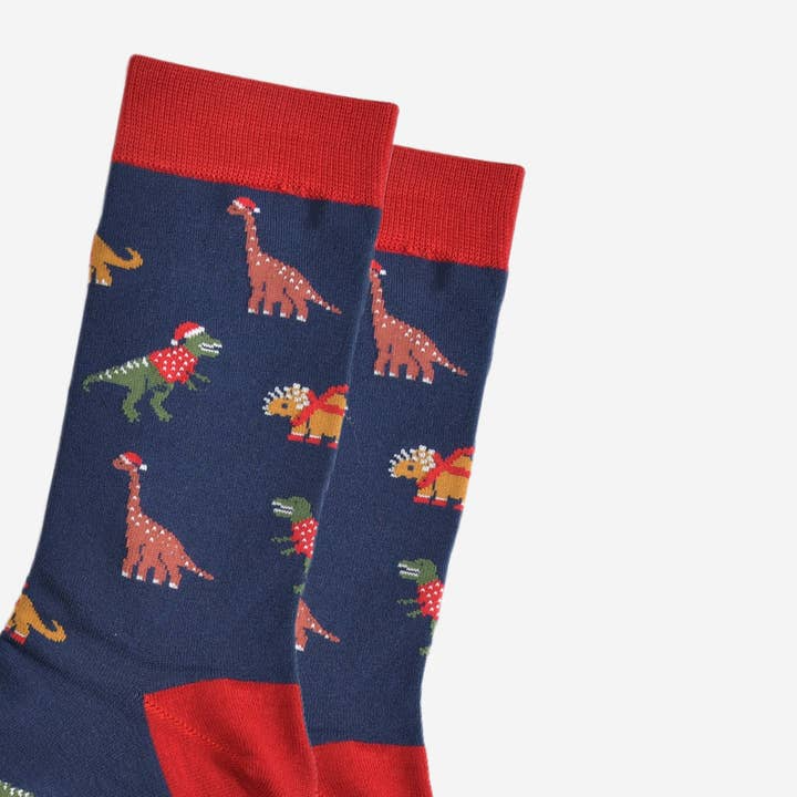 Men's Bamboo Socks - Christmas Dinosaurs | Size UK 7-11